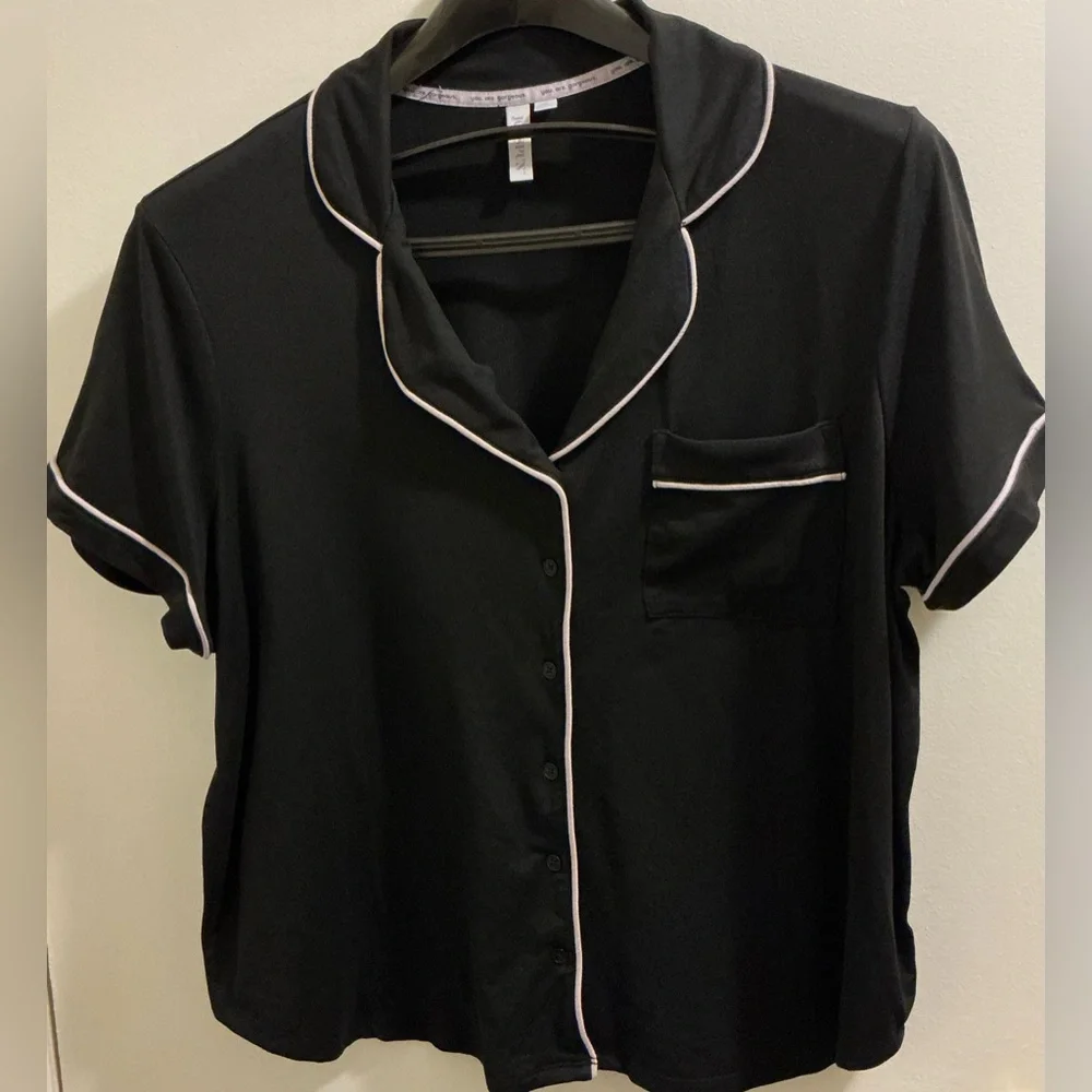 Women's Black Pajama / Loungewear Set with Lavender colored Trim - Picture 2 of 14